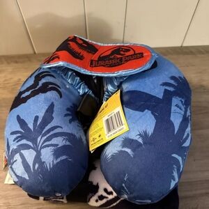 Kids 3-Piece Travel Set, Neck Pillow 50" x 40" Blanket, Eye Mask, JURASSIC PARK